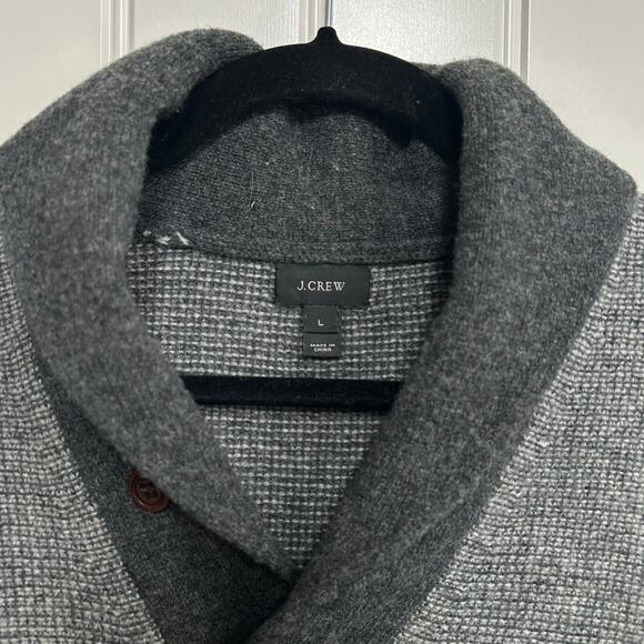 J Crew Preppy Pullover Cardigan L Gray Shawl Collar Academia Classic Wool Men - Picture 5 of 11